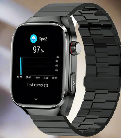 Smartwatch med EKG og blodsukkerovervågning stilfuld sundhedssporing med AMOLED skærm Bærbar teknologi Tech Butik Sort stål B 2A