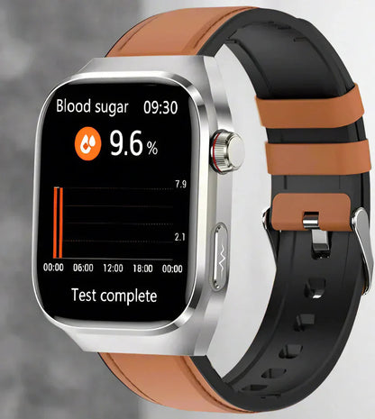 Smartwatch med EKG og blodsukkerovervågning stilfuld sundhedssporing med AMOLED skærm Bærbar teknologi Tech Butik Brunt læder