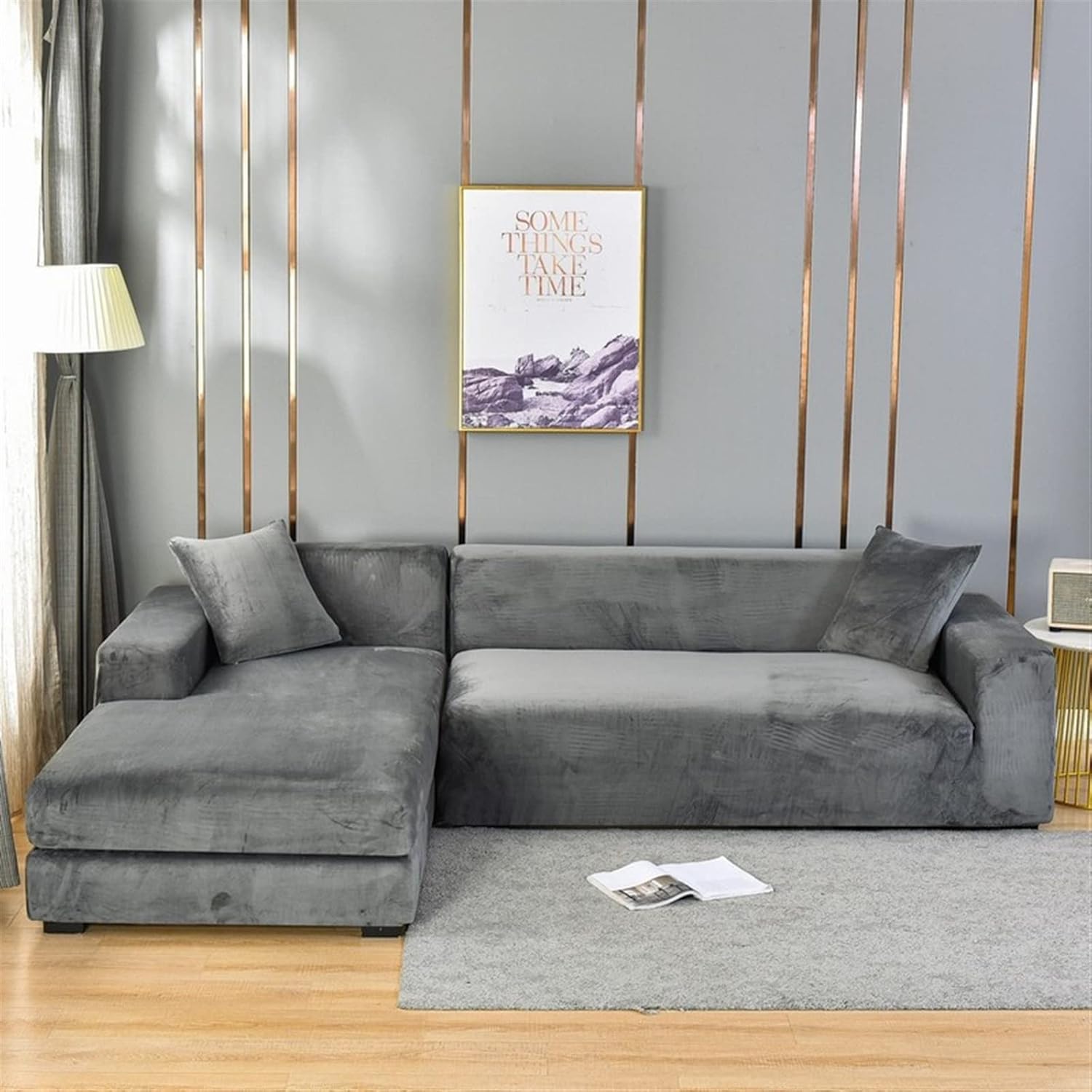 Sofabetræk i blødt fløjl – Stretch-tæppe til elegant stueindretning Sofaovertræk Tech Butik 1 SIDDEPLADS (90-140 cm) Mørkegrå