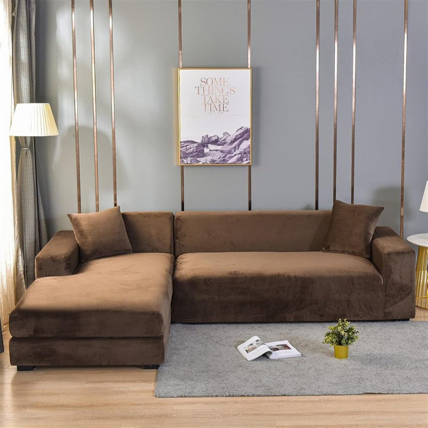 Sofabetræk i blødt fløjl – Stretch-tæppe til elegant stueindretning Sofaovertræk Tech Butik 1 SIDDEPLADS (90-140 cm) Brun