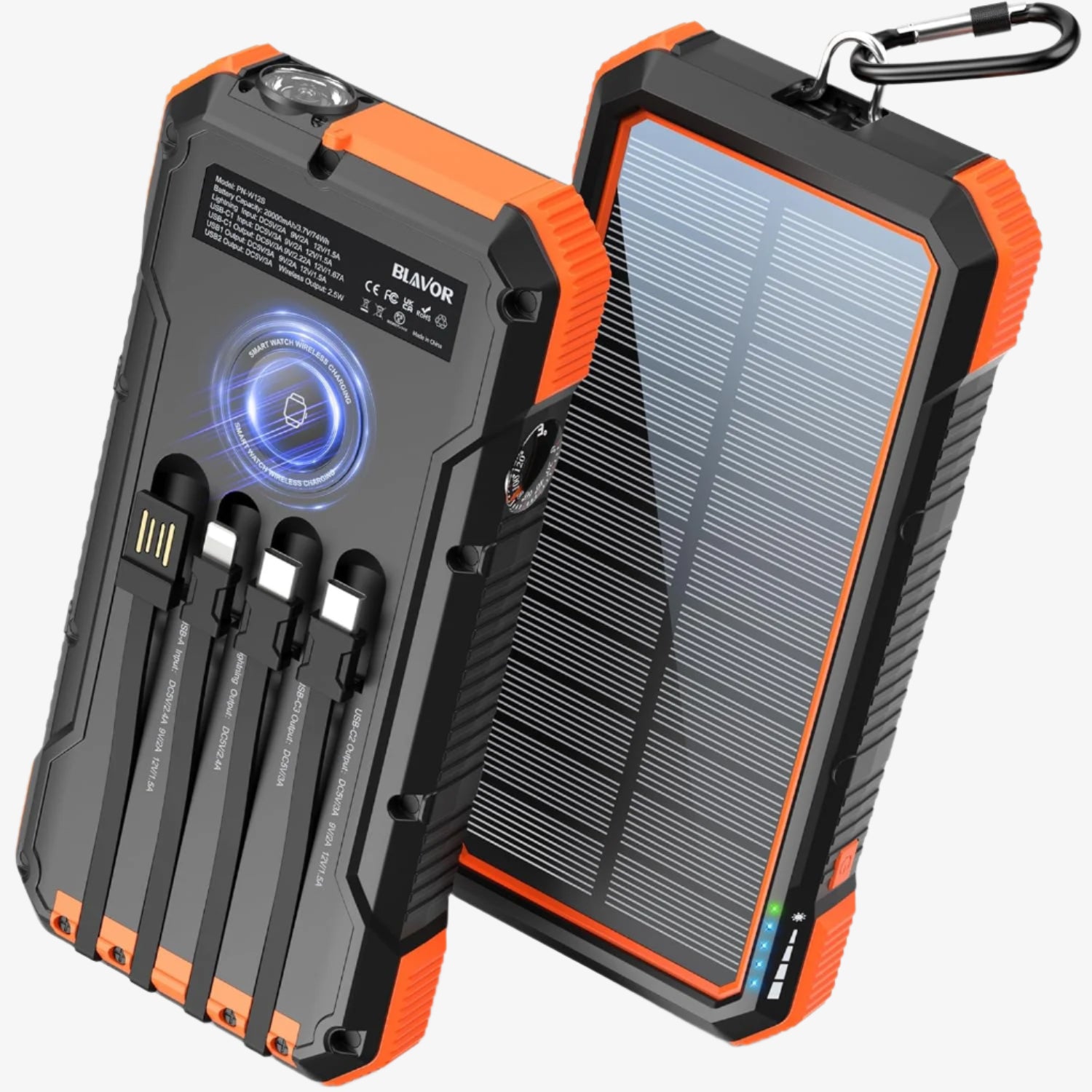 Solcelledrevet Powerbank med Trådløs Opladning og Lommelygte Power Bank Tech Butik