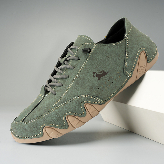 Stilfulde Barefoot Lædersko – Unisex Komfort & Stil Fritidssko Tech Butik Grøn 36