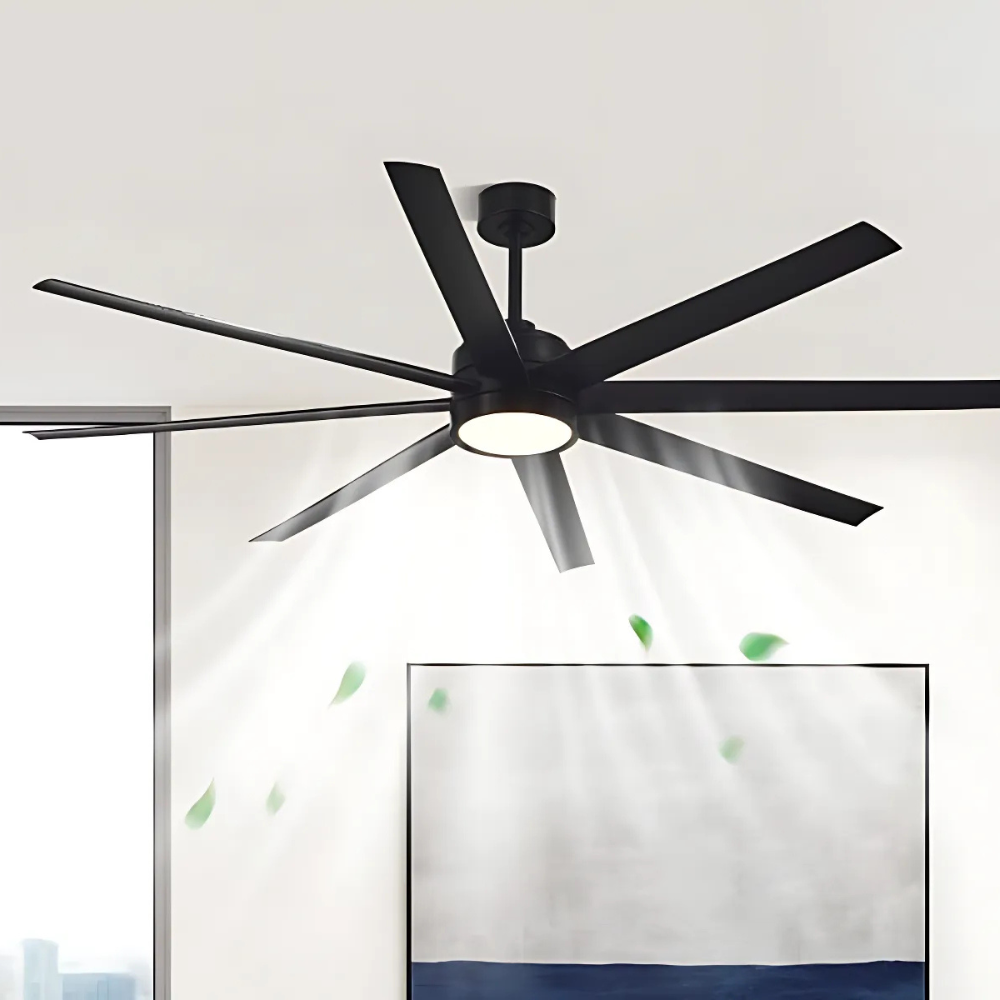 Elegant Stor Støjsvag Loftventilator med LED Belysning Loftventilatorlampe Tech Butik Sort