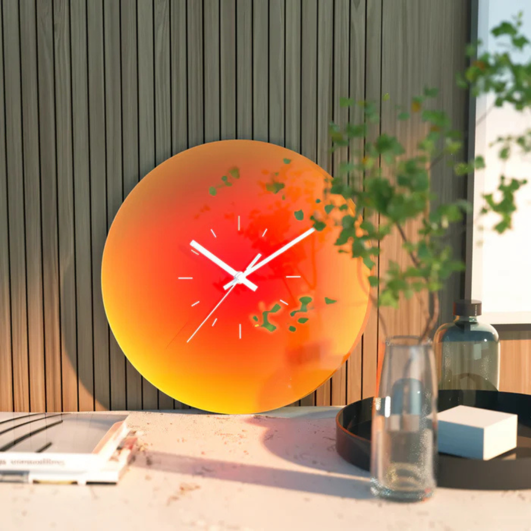 Solnedgangs Vægur i Glas – Moderne Design Tidsmåler Vægure Tech Butik