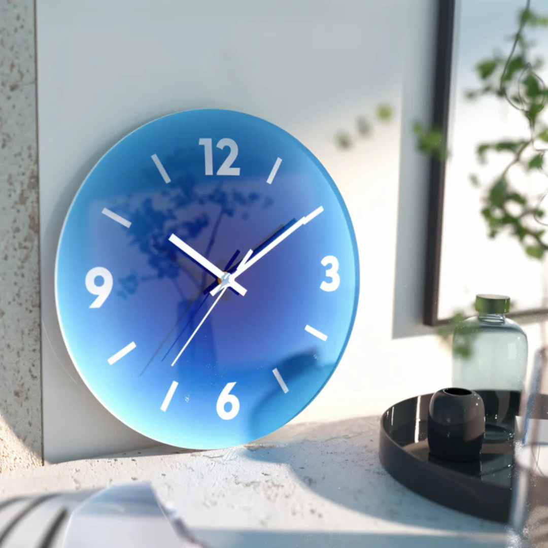 Solnedgangs Vægur i Glas – Moderne Design Tidsmåler Vægure Tech Butik