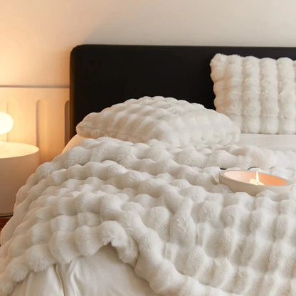 Super Blød Fluffy Luksus Kaninpels Wave Tæppe – Varme, Komfort og Stil Blanket Tech Butik