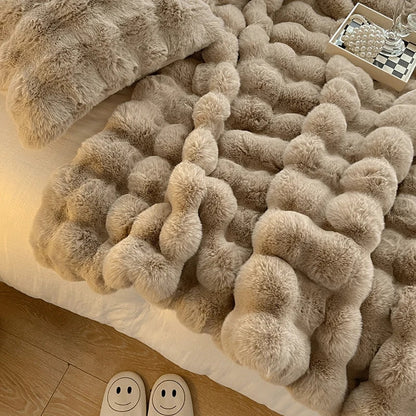 Super Blød Fluffy Luksus Kaninpels Wave Tæppe – Varme, Komfort og Stil Blanket Tech Butik