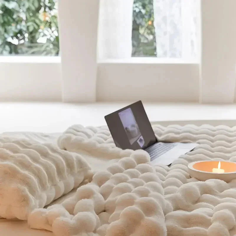 Super Blød Fluffy Luksus Kaninpels Wave Tæppe – Varme, Komfort og Stil Blanket Tech Butik