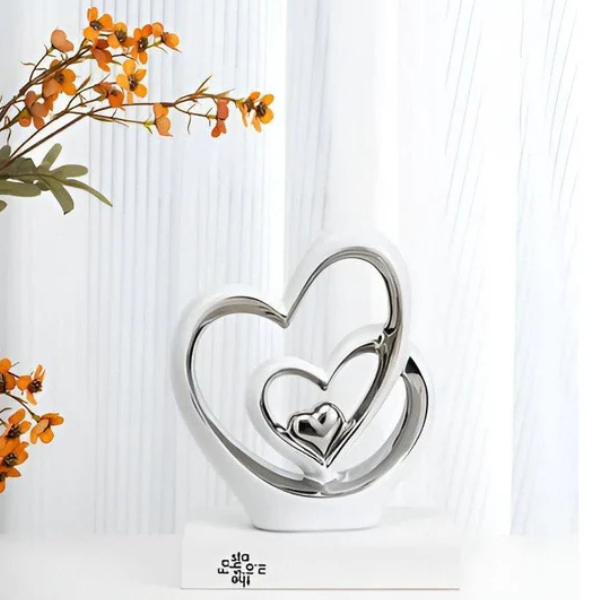 Dobbelt Hjerte Dekorativ Figur – Kærlighedsinspireret Ornament til Bryllupper & Dekoration Home & Decor Tech Butik Hvid-Sølv Ornament