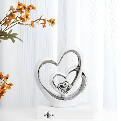 Dobbelt Hjerte Dekorativ Figur – Kærlighedsinspireret Ornament til Bryllupper & Dekoration Home & Decor Tech Butik Hvid-Sølv Ornament