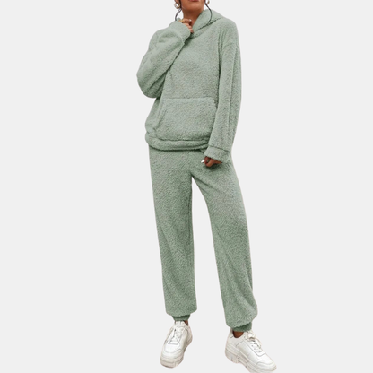 Dame Teddy Fleece Loungewear-sæt – Hyggelig Hættetrøje og Bukser for Ultimativ Komfort Loungewear Set Tech Butik Grøn XS