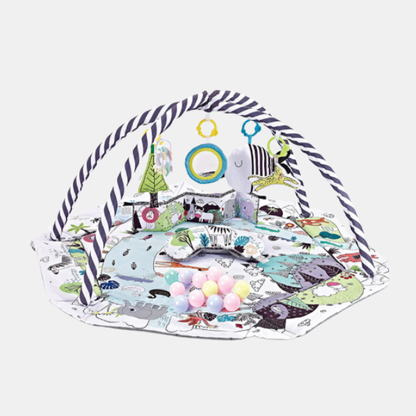 8-i-1 Baby Legetæppe – Interaktiv Sansestimulerende & Motorisk Udvikling Baby Activity Play Mat Tech Butik Safari Monokrom