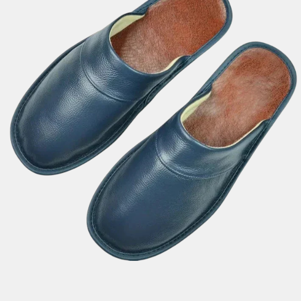 Klassiske Læder Herretøfler – Komfortabelt og Holdbart Indendørs Fodtøj Slippers Tech Butik Blå 35