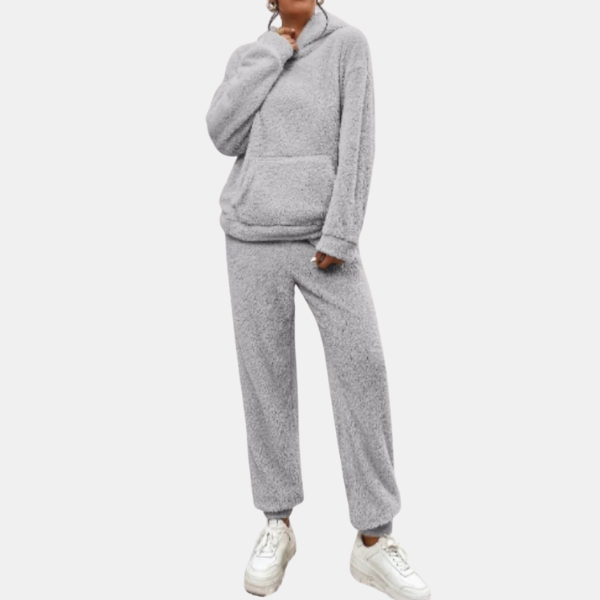 Dame Teddy Fleece Loungewear-sæt – Hyggelig Hættetrøje og Bukser for Ultimativ Komfort Loungewear Set Tech Butik Grå XS
