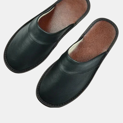 Klassiske Læder Herretøfler – Komfortabelt og Holdbart Indendørs Fodtøj Slippers Tech Butik Sort 35