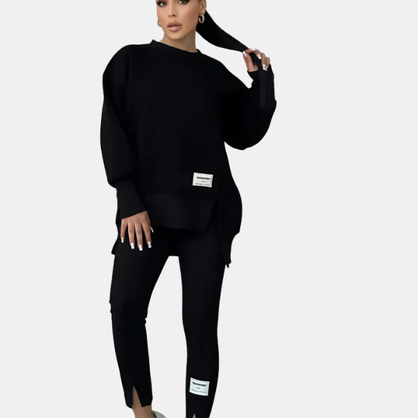 Kvindernes todelte buksesæt – Moderne matchende top og bukser Fashion Tech Butik Sort S