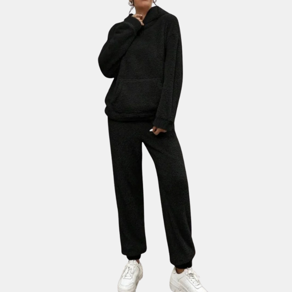 Dame Teddy Fleece Loungewear-sæt – Hyggelig Hættetrøje og Bukser for Ultimativ Komfort Loungewear Set Tech Butik Sort XS