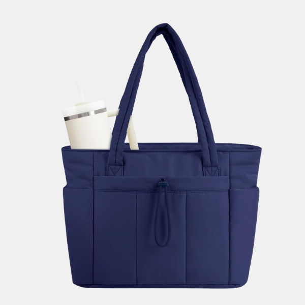 Multi-Funktionel Quiltet Puffer Shopper – Rummelig Rejse- og Arbejdstaske med Kop-holder og Laptoprum Bags Tech Butik Sort 31 cm (H) × 40 cm (B) × 16 cm (D)