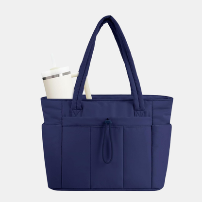 Multi-Funktionel Quiltet Puffer Shopper – Rummelig Rejse- og Arbejdstaske med Kop-holder og Laptoprum Bags Tech Butik Sort 31 cm (H) × 40 cm (B) × 16 cm (D)