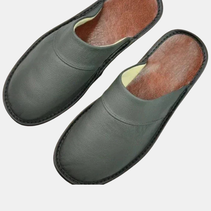Klassiske Læder Herretøfler – Komfortabelt og Holdbart Indendørs Fodtøj Slippers Tech Butik Grå 35