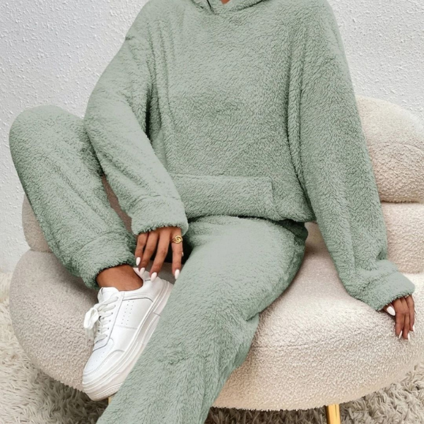 Dame Teddy Fleece Loungewear-sæt – Hyggelig Hættetrøje og Bukser for Ultimativ Komfort Loungewear Set Tech Butik