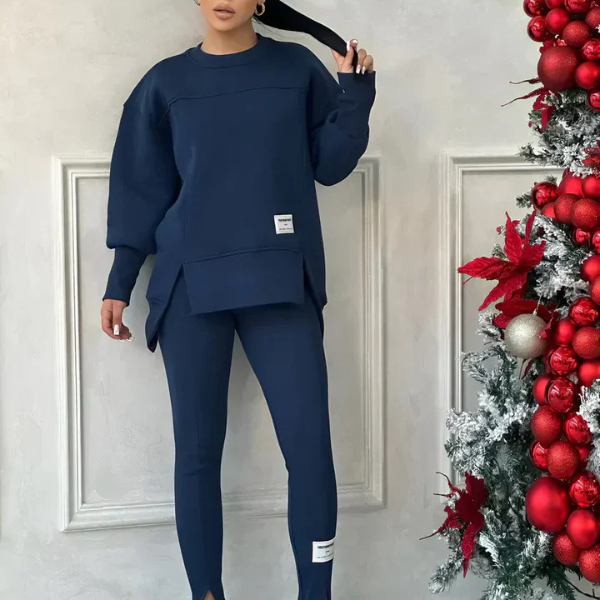 Kvindernes todelte buksesæt – Moderne matchende top og bukser Fashion Tech Butik Blå S