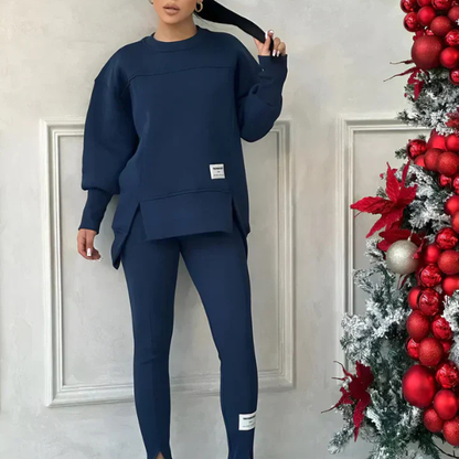 Kvindernes todelte buksesæt – Moderne matchende top og bukser Fashion Tech Butik Blå S