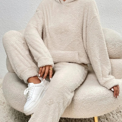 Dame Teddy Fleece Loungewear-sæt – Hyggelig Hættetrøje og Bukser for Ultimativ Komfort Loungewear Set Tech Butik Beige XS