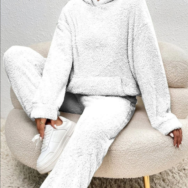 Dame Teddy Fleece Loungewear-sæt – Hyggelig Hættetrøje og Bukser for Ultimativ Komfort Loungewear Set Tech Butik