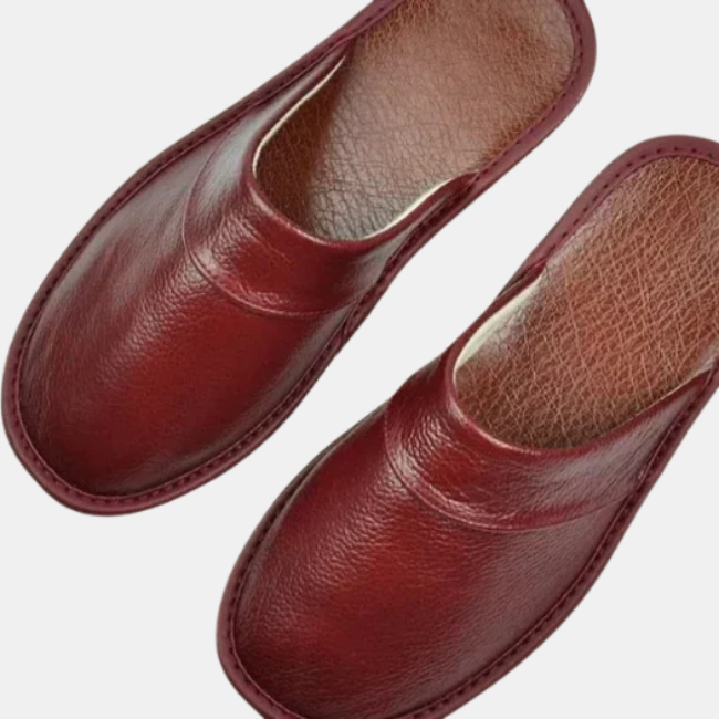 Klassiske Læder Herretøfler – Komfortabelt og Holdbart Indendørs Fodtøj Slippers Tech Butik Bourgogne 35