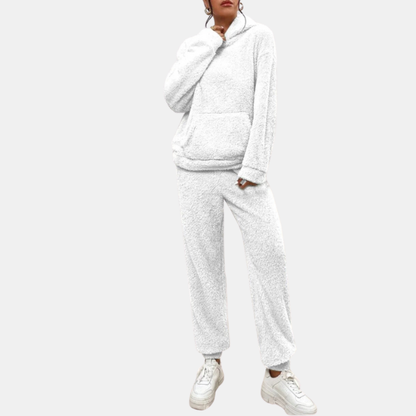 Dame Teddy Fleece Loungewear-sæt – Hyggelig Hættetrøje og Bukser for Ultimativ Komfort Loungewear Set Tech Butik Hvid XS