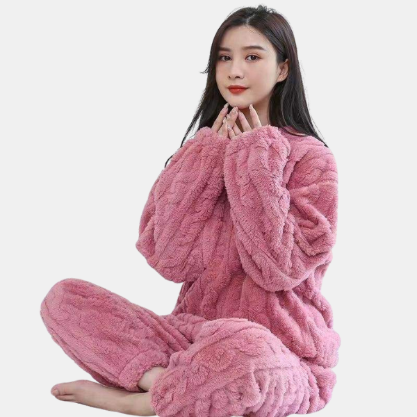 Dame Blødt Strikket Nattøjssæt – Afslappet Pasform med Klassisk Kabelstrik Design 2-Piece Sets Tech Butik Lyserød En størrelse