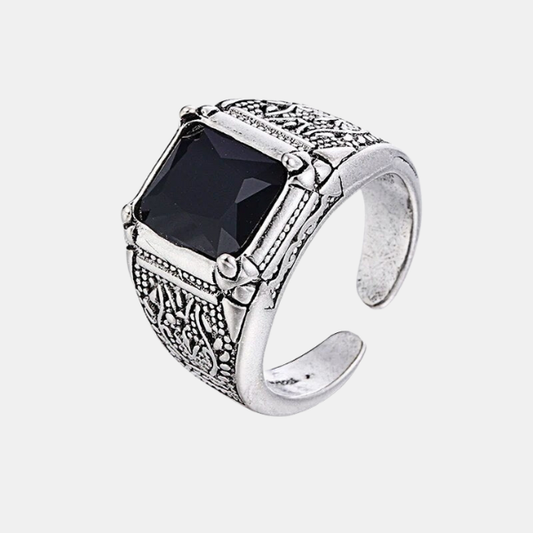 Sølv Åben Ring – Iøjnefaldende Sort Krystal Accent Jewelry Tech Butik