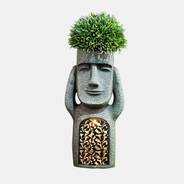 Moai Have Statue Plantekasse – Solcelle LED Resin Dekoration Home & Garden Tech Butik Høring Statue
