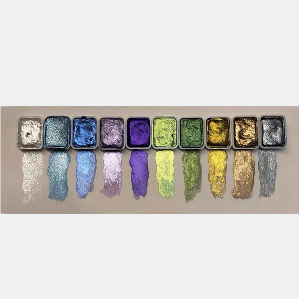 Professionelt Perlemors Vandfarvesæt – Strålende Nuancer med Glinsende Finish Arts and Crafts Tech Butik 10 fede farver Akvarel