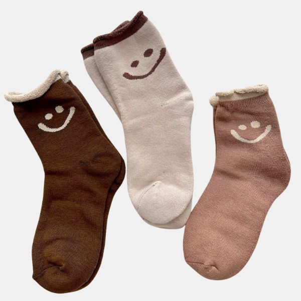 Glade Glad ansigt Sokker – Legende & Hyggeligt Fodtøj Socks Tech Butik Kontrastpakke Taupe-Kaffe-Brun En størrelse