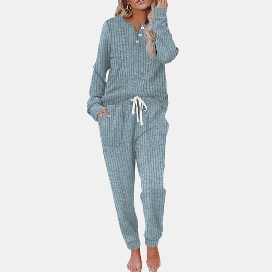 Dame Loungewear Sæt med Knappelukning Loungewear Set Tech Butik Blå S
