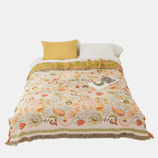 Autumn Leaf Boho Vendbart Tæppe – Hyggeligt og Stilfuldt Plaid til Komfort Hele Året Cotton Blankets Tech Butik Solrig Bregne 150 cm x 200 cm