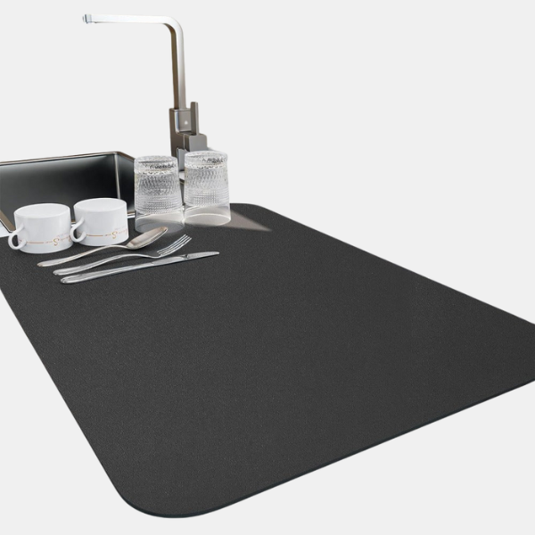 Hurtigtørrende Køkkenopvaskemåtte – Meget Absorberende og Hurtigtørrende Overfladebeskytter Kitchen Mats Tech Butik Sort Lille (16"x20")
