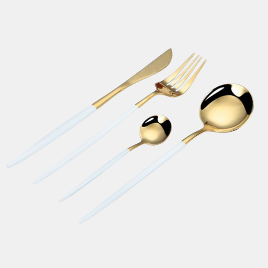 Moderne Guld Bestiksæt – Luksuriøs Glans til Nutidig Spisning Flatware Tech Butik Hvid & Guld