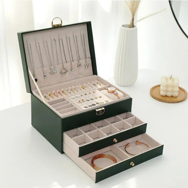 Flerlags Læder Smykkeskrin – Klassisk Design med Rigelig Opbevaringsplads Jewelry Tech Butik