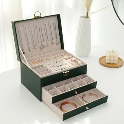 Flerlags Læder Smykkeskrin – Klassisk Design med Rigelig Opbevaringsplads Jewelry Tech Butik