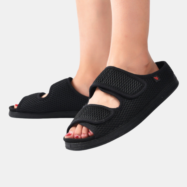 Justerbare brede diabeteshjemmesko – Blød og åndbar støtte til hævede fødder Women Sandals Tech Butik Sort 35