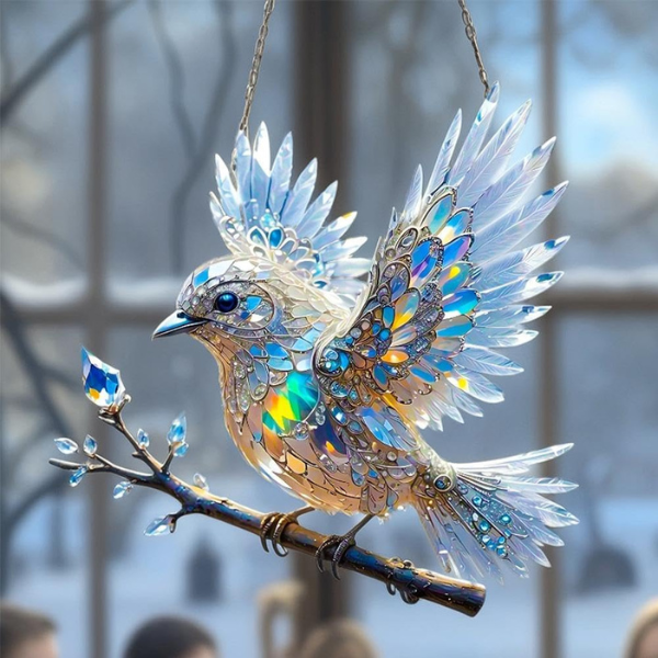 Krystalhimmel BlåFugl Glasornament – Smukt Glasmaleri til Vinduesophæng Home & Decor Tech Butik