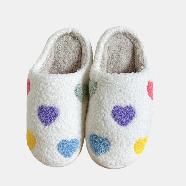 Damefarvede Hjerte-Tøfler – Glade & Hyggelige Indendørs Sko Slippers Tech Butik Hjerte 36