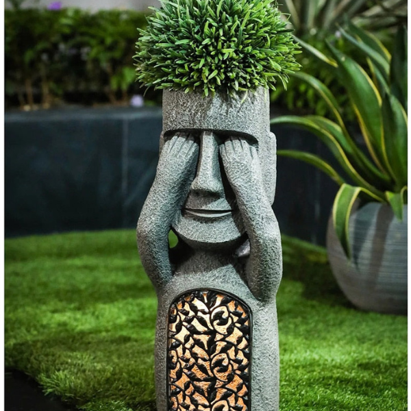 Moai Have Statue Plantekasse – Solcelle LED Resin Dekoration Home & Garden Tech Butik Seeing Statue