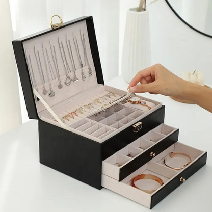 Flerlags Læder Smykkeskrin – Klassisk Design med Rigelig Opbevaringsplads Jewelry Tech Butik