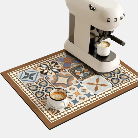 Retro-flise Design Absorberende Kaffemåtte – Stilfuld og Praktisk Beskyttelse til Dine Overflader Coffee & Tea Tech Butik Blomster brun 30 cm x 40 cm