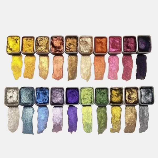 Professionelt Perlemors Vandfarvesæt – Strålende Nuancer med Glinsende Finish Arts and Crafts Tech Butik Alle 20 farver Akvarel