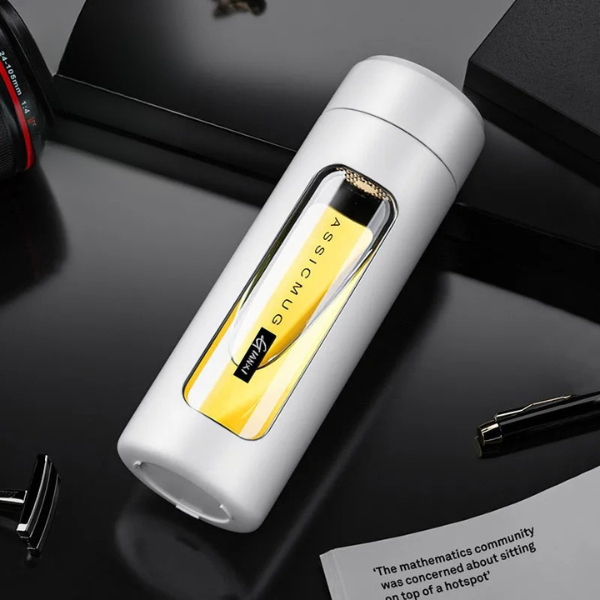 Dobbelvægget Glas Vandflaske med Låg – Isoleret Bærbar Tekop og Kaffekop kitchen accessory Tech Butik Hvid 380ml